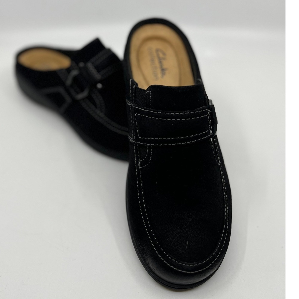 Clarks Collection Womens Black Leather Mules Clogs Ultimate Comfort Size 8 M